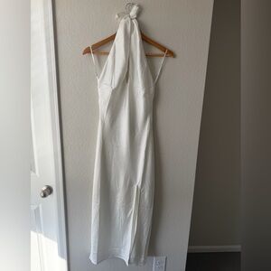 Lulu's White Satin Halter Midi Dress